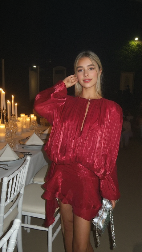 Rotes langärmliges Minikleid mit Schleife 