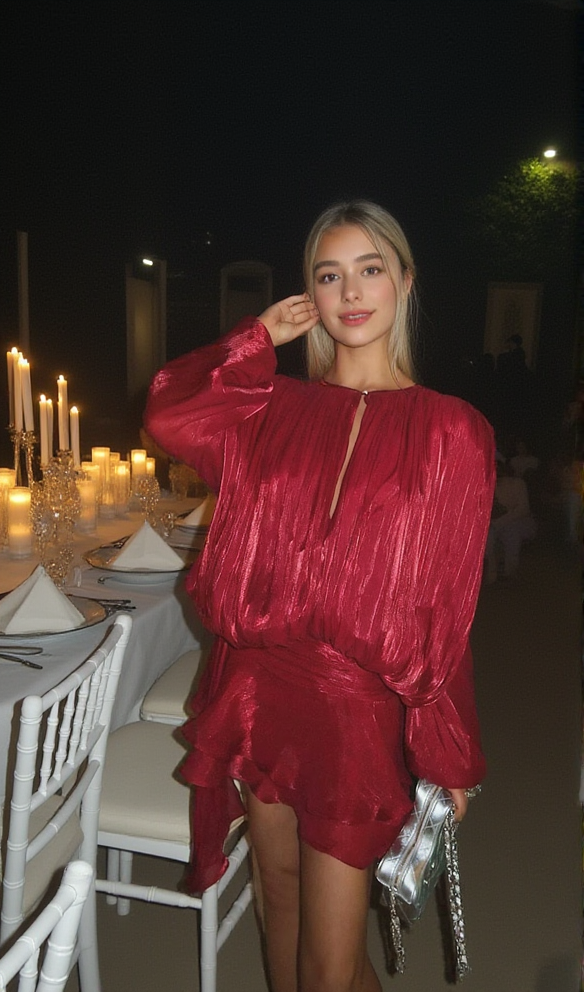 Red Long Sleeve Tie Mini Dress
