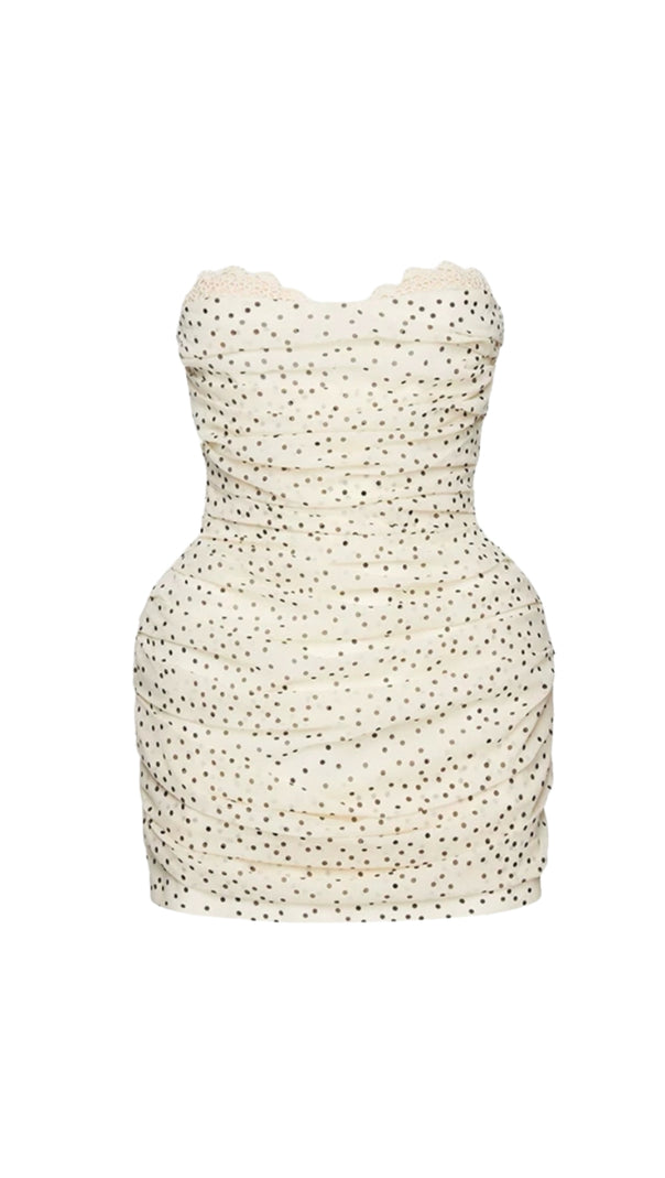 AIIZIE GEORGIA POLKA DOT TUBE TOP MINI DRESS IN APRICOT - product image