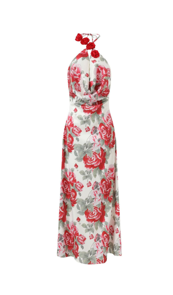 multicolor Floral halterneck high collar maxi dress