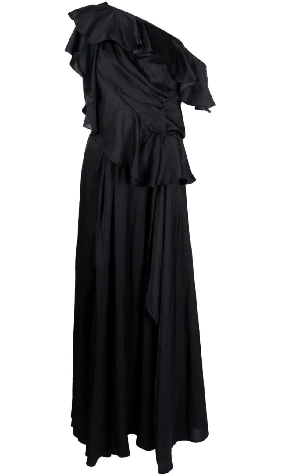 ruffled one-shoulder gown