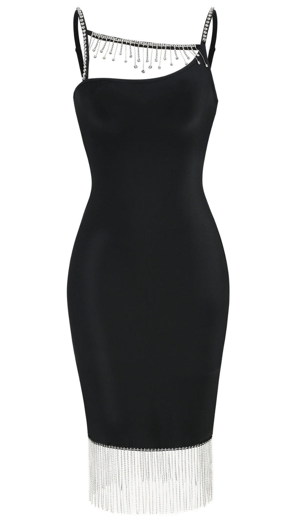 AIIZIE RHINESTONE METAL CHAIN TASSEL BANDAGE DRESS - product image