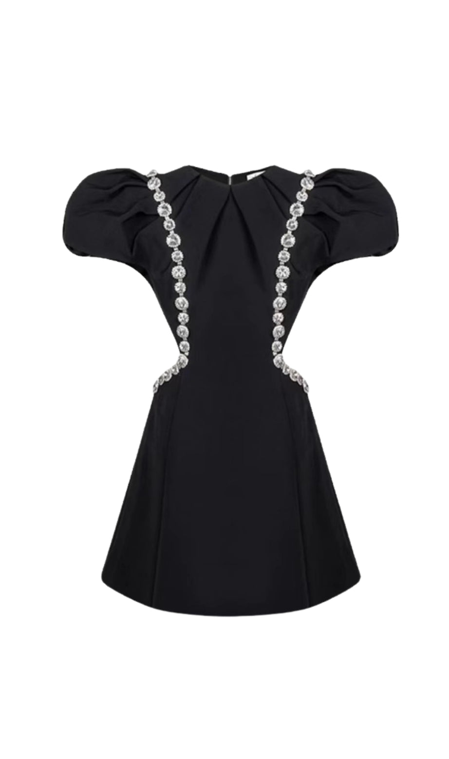 Three-dimensional ruffle rhinestone hollow mini dress in black