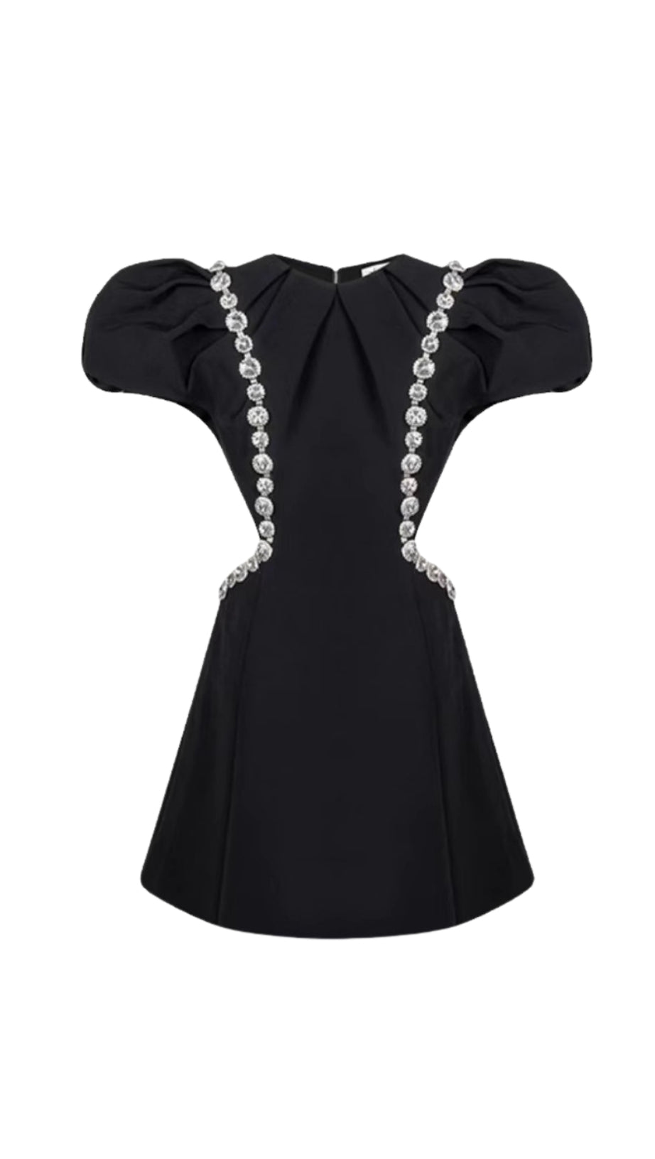 Dreidimensionales Rüschen-Minikleid mit Strass-Aushöhlung in Schwarz
