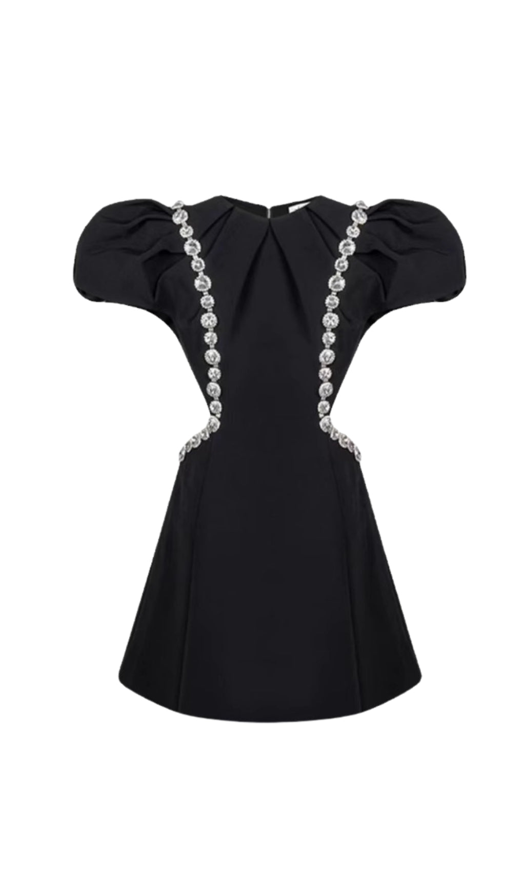 THREE-DIMENSIONAL RUFFLE RHINESTONE HOLLOW MINI DRESS IN BLACK