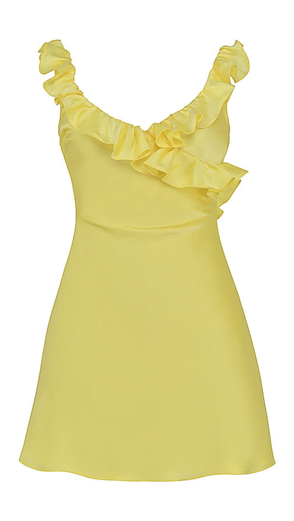 AIIZIE YELLOW BUTTERCUP SATIN RUFFLE MINI DRESS - product image