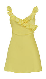 YELLOW BUTTERCUP SATIN RUFFLE MINI DRESS