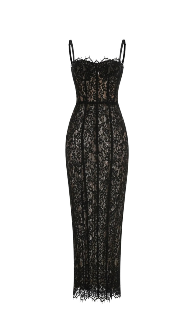 AIIZIE FREDA LACE CORSET MAXI DRESS IN BLACK - product image
