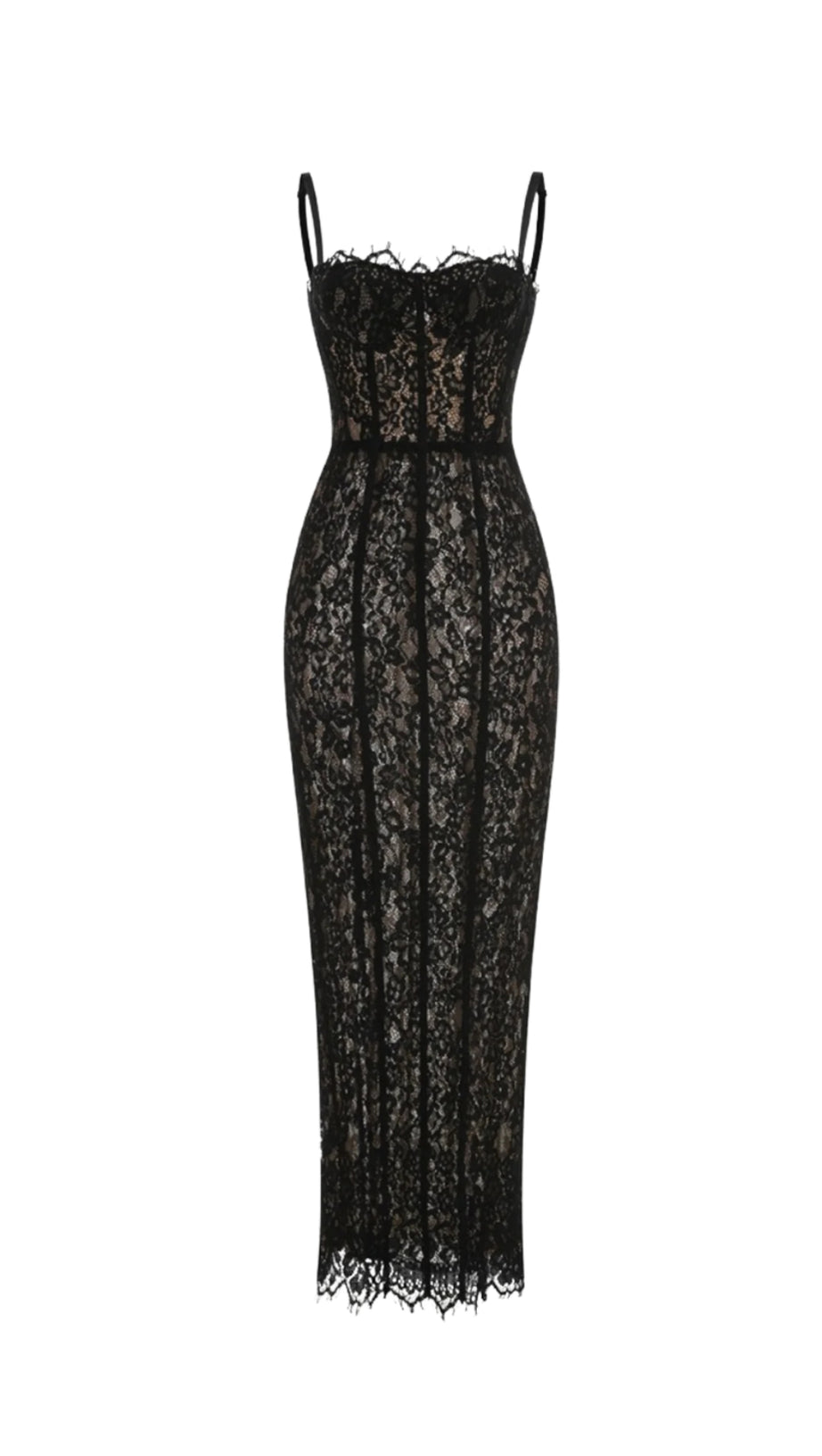 FREDA LACE CORSET MAXI DRESS IN BLACK