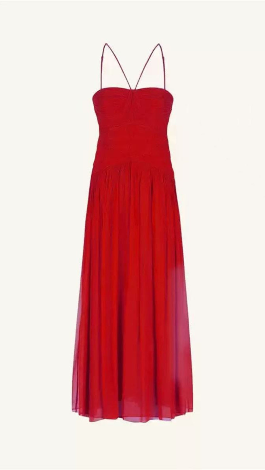 STRAPLESS BODYSUIT PLEATED RED LONG  MIDI DRESS