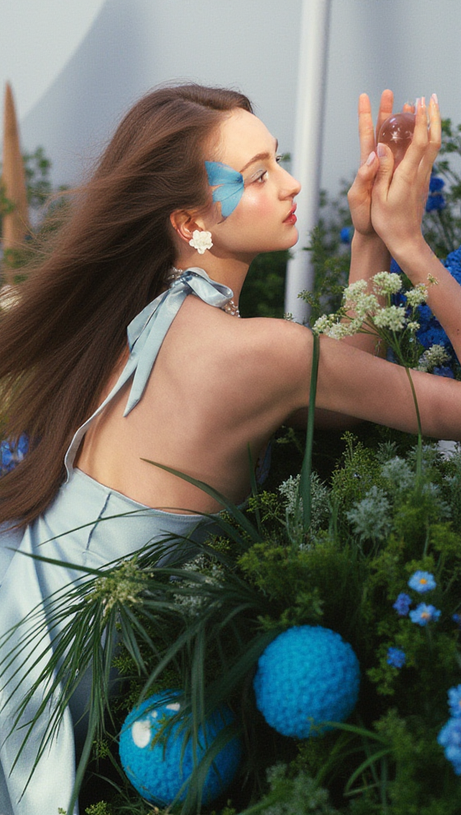 ABITO MIDI CON SCOLLO A V E SCOLLO A V DA PRINCIPESSA A FARFALLA IN AZZURRO CHIARO