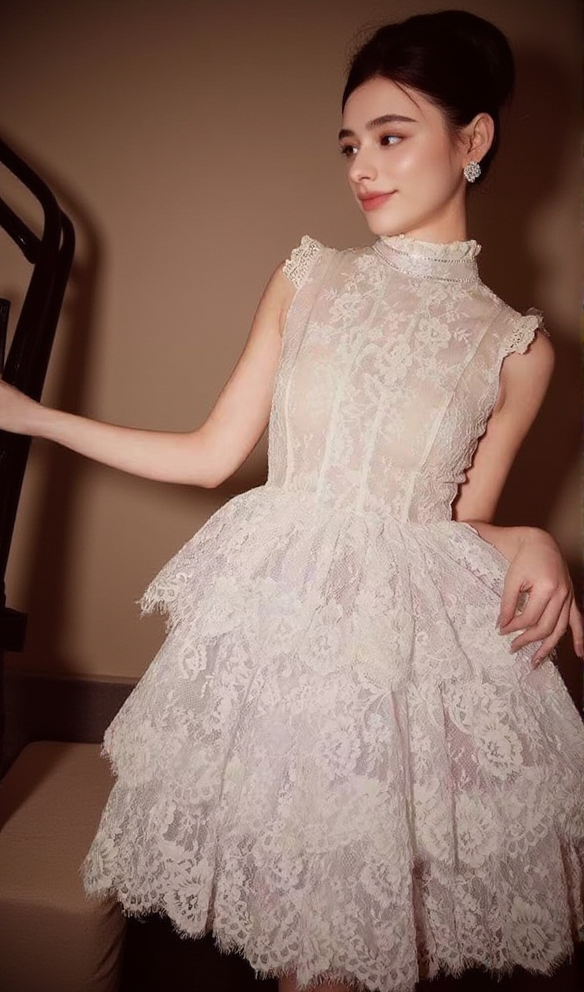 Sweet Sleeveless Lace Cake Dress