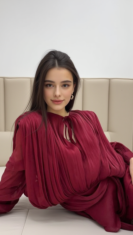 Rotes langärmliges Minikleid mit Schleife 