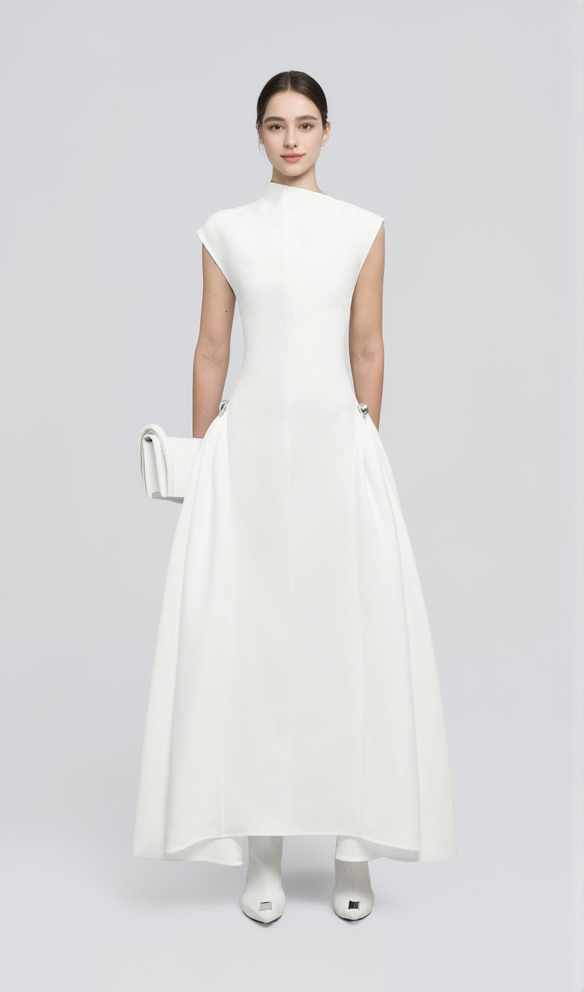 SKATER MAXI DRESS WHITE