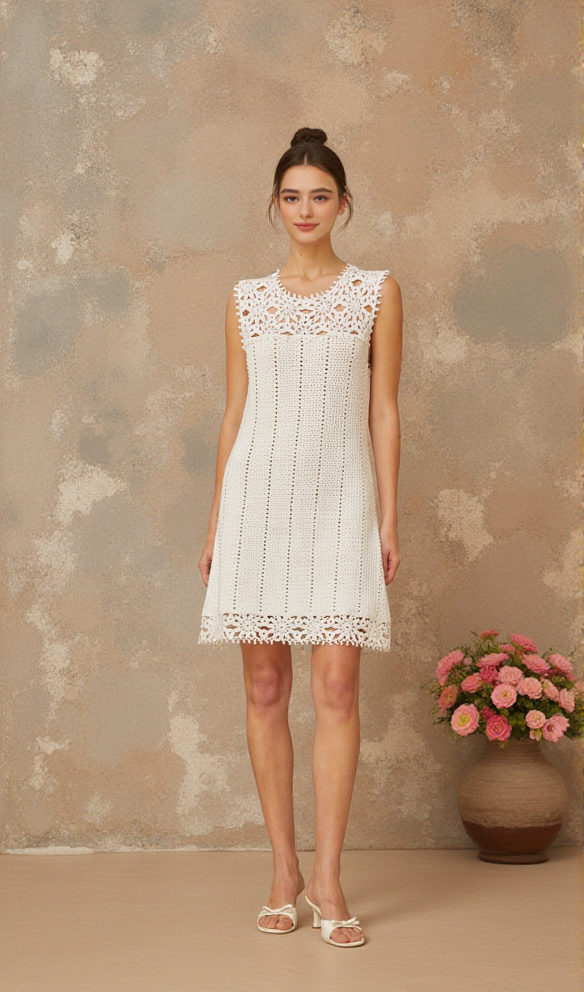 AIIZIE FLORAL CROCHET MINI DRESS IN WHITE - product image