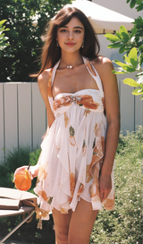 katherine Floral Halter Backless Mini Dress