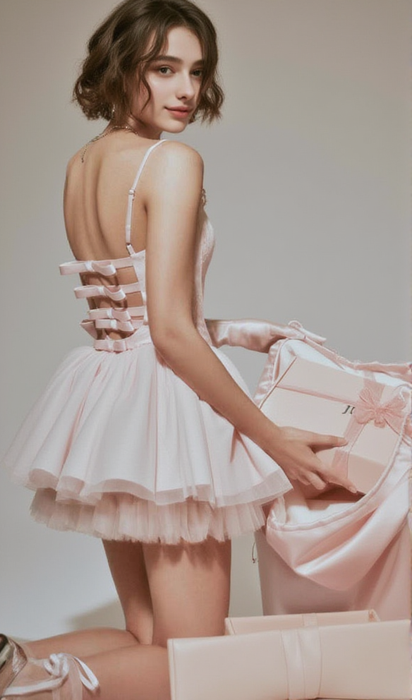 AIIZIE CELESTE LACE BOWKNOT BACKLESS MINI DRESS IN PINK - product image