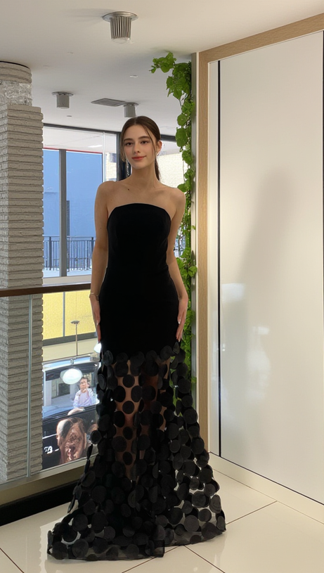 STRAPLESS A LINE MAXI DRESS BLACK