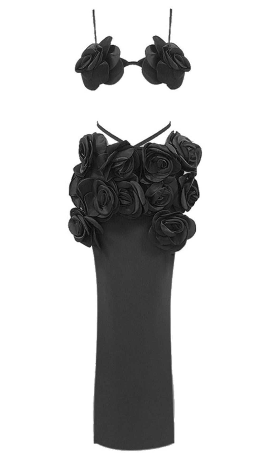 SET AUS SCHWARZEM BLUMENTOP UND LANGEM MIDIROCK 