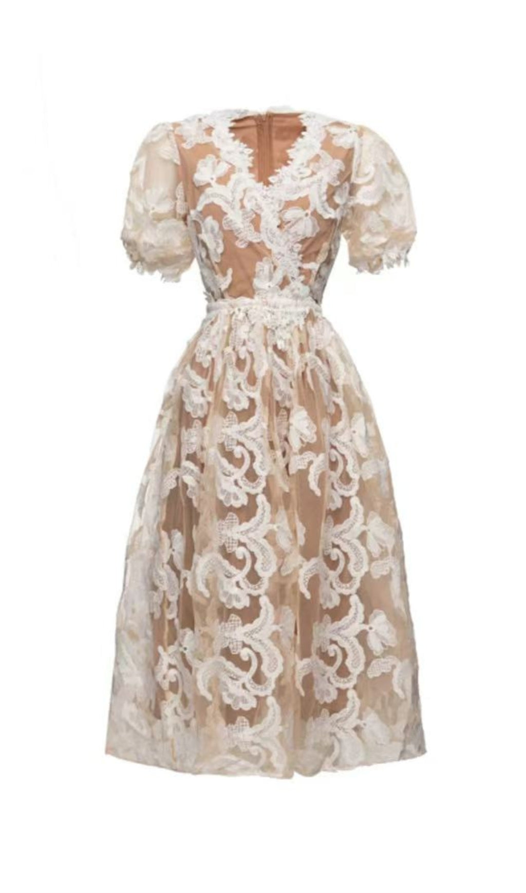 ELEGANTE E GRAZIOSO ABITO MIDI IN RETE RICAMATA