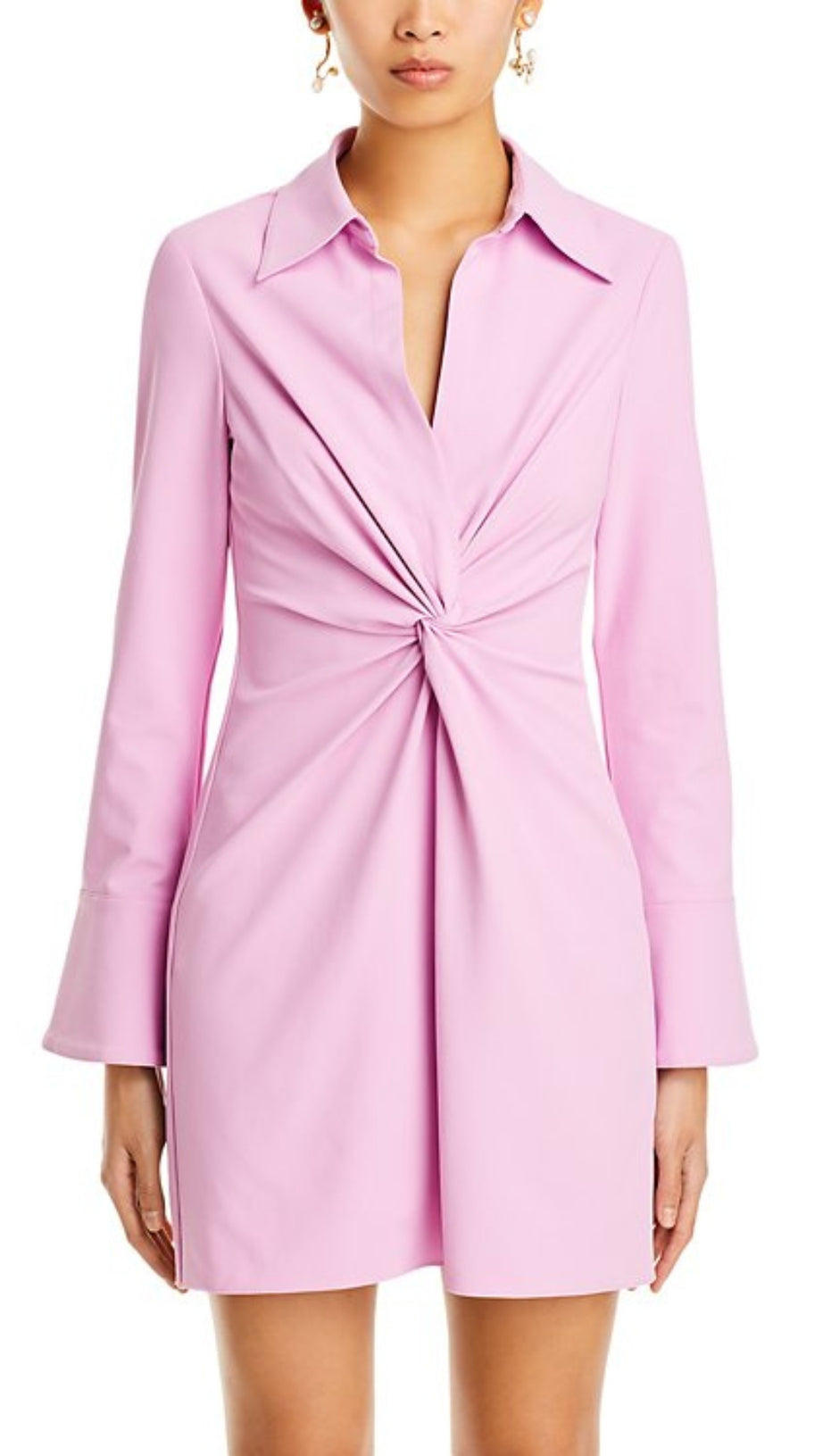 RUCHED SHIRT MINI DRESS IN PINK