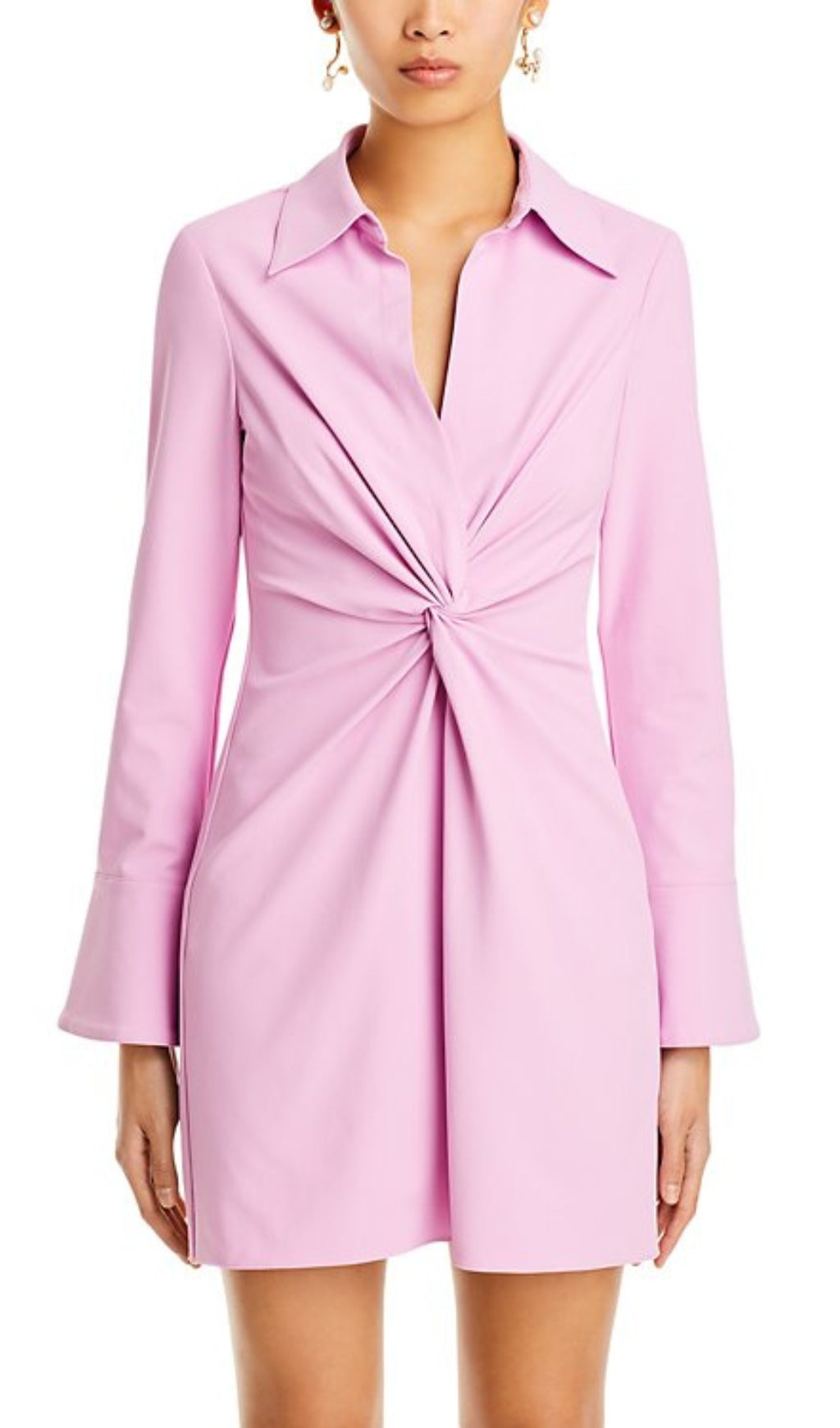 RUCHED SHIRT MINI DRESS IN PINK