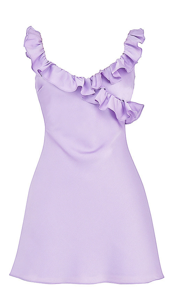AIIZIE PURPLE BUTTERCUP SATIN RUFFLE MINI DRESS - product image