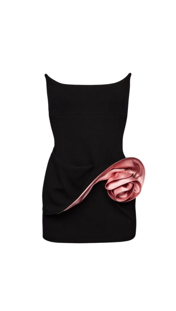 AIIZIE DARLENE STRAPLESS FLORAL MINI DRESS IN BLACK - product image