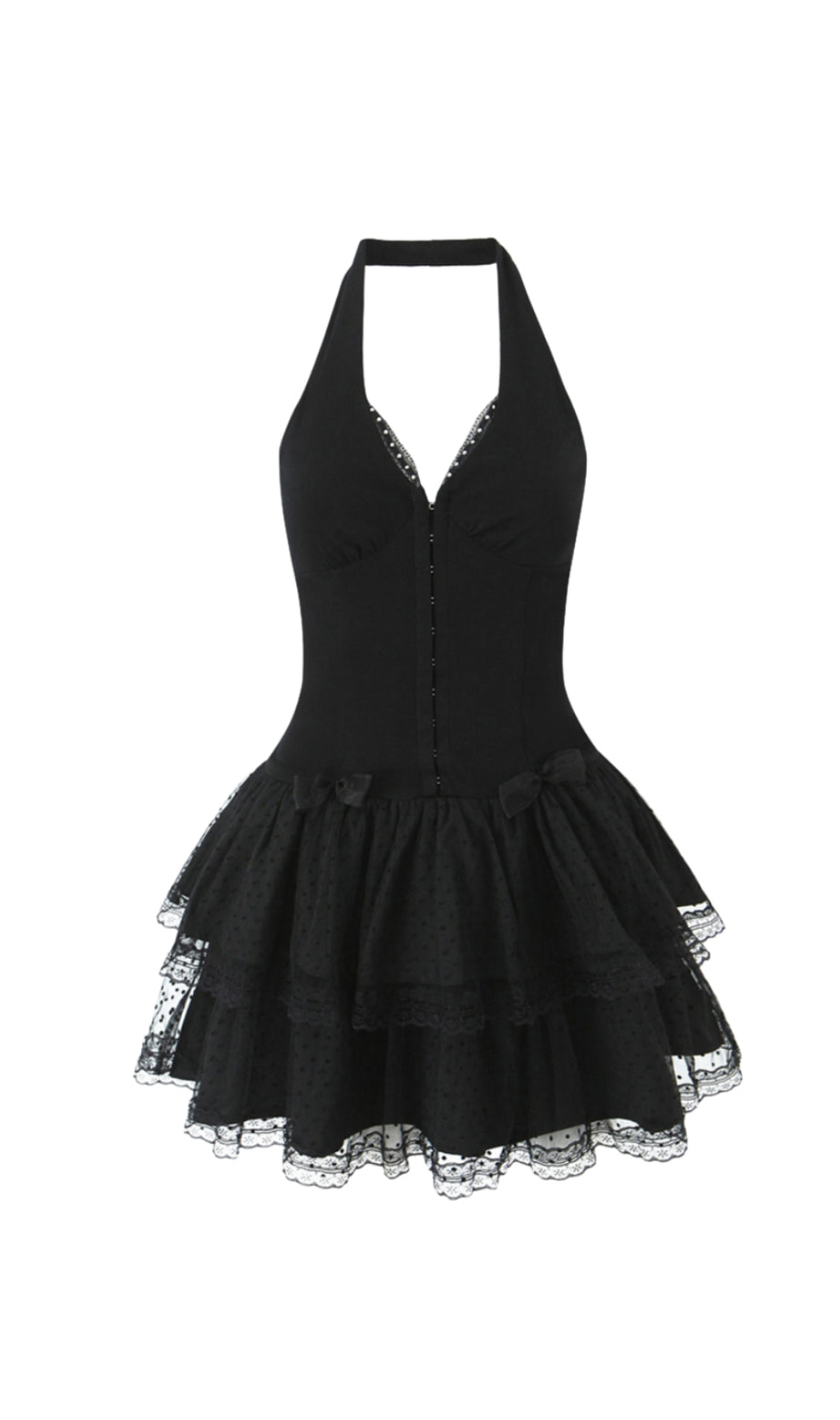 gina Mesh Halter Neck Corset Mini Dress in black