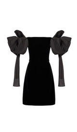 julie bow Off-shoulder mini dress in black