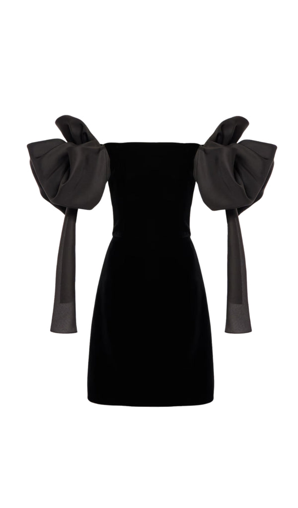julie bow Off-shoulder mini dress in black