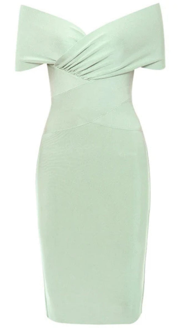 AIIZIE MINT GREEN OFF THE SHOULDER MIDI DRESS - product image