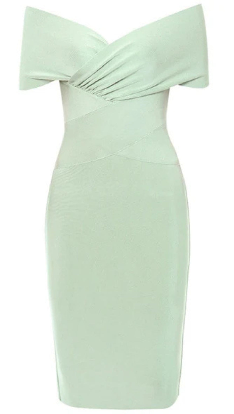 Mintgrünes, schulterfreies MIDI-KLEID