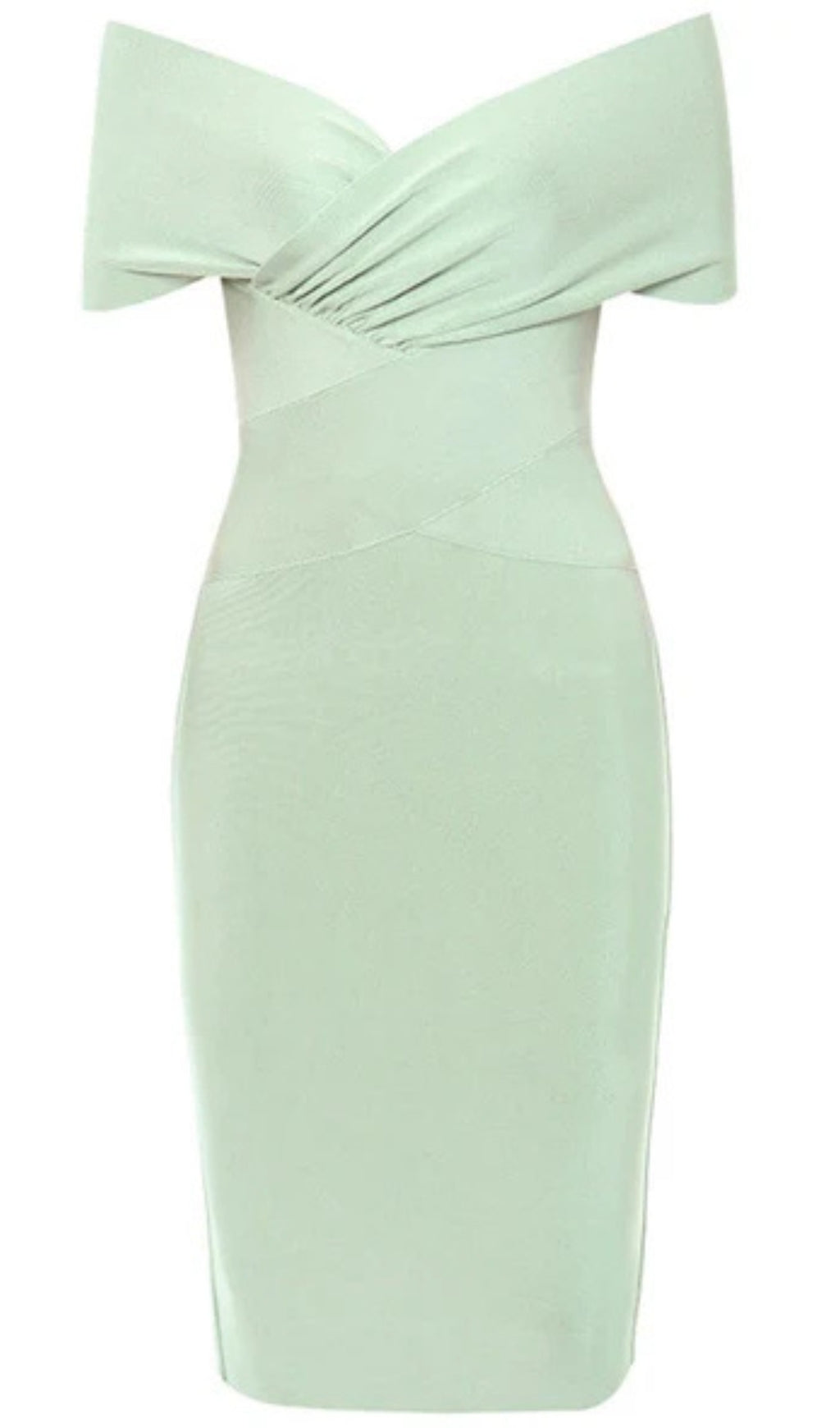 Mintgrünes, schulterfreies MIDI-KLEID