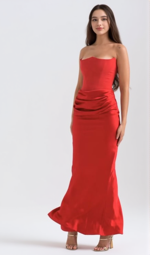 AIIZIE RED VELVET STRAPLESS CORSET MAXI DRESS - product image