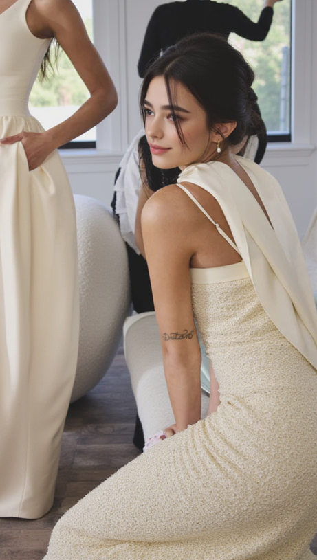 RAIZEL GOLD BEADED SEQUIN BODYCON GOWN WITH SCARF MAXI DRESS