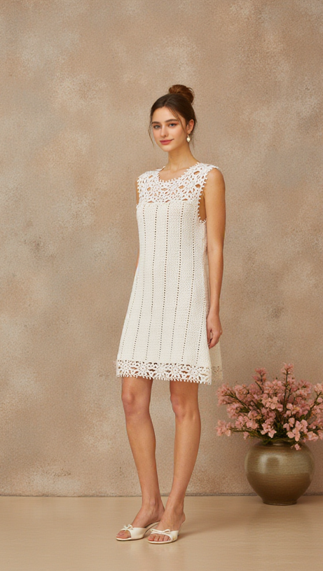 FLORAL CROCHET MINI DRESS IN WHITE
