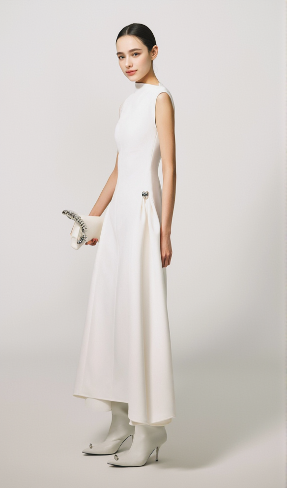 AIIZIE SKATER MAXI DRESS WHITE - product image
