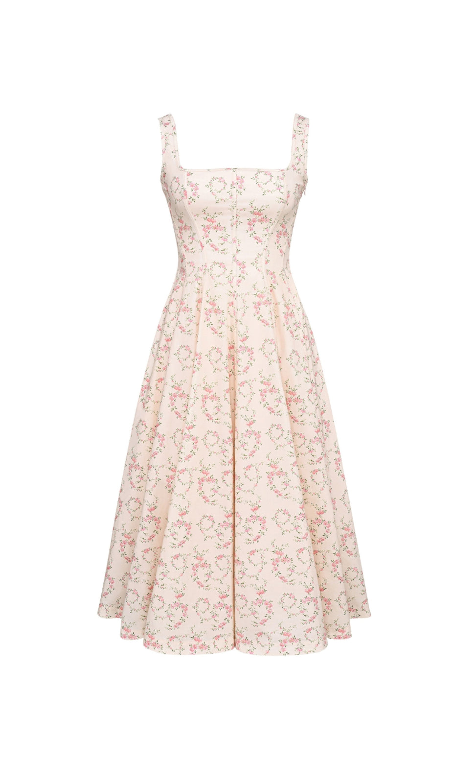 Gemma – Cremefarbenes Midikleid aus Stretch-Baumwolle mit Blumenmuster und Schnürung