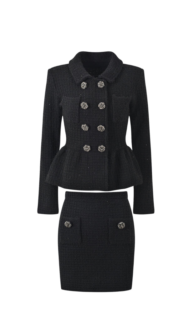 AIIZIE TEXTURED KNIT JACKET SKIRT SUIT IN BLACK - product image