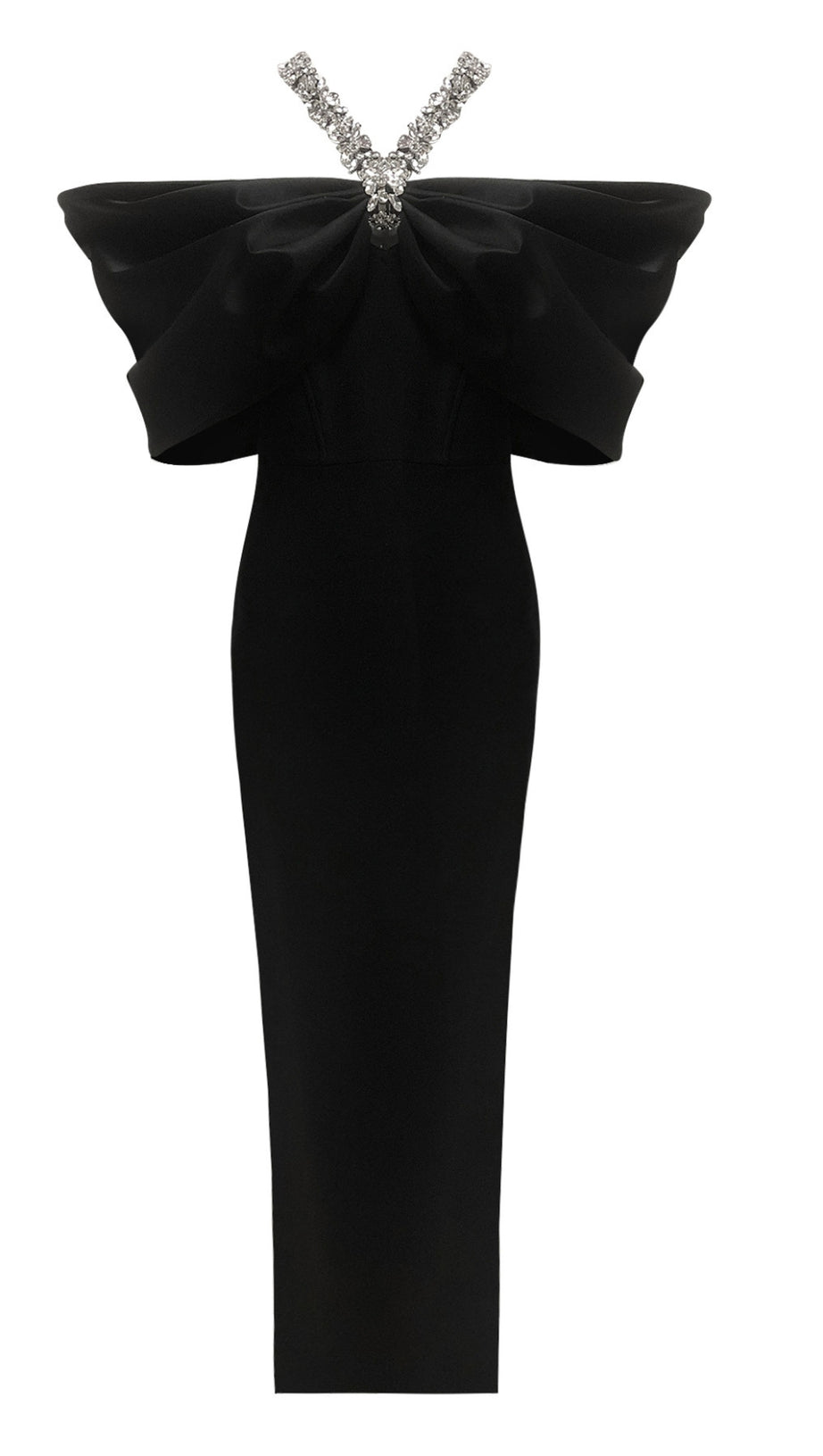 BLACK HEAVY DIAMOND HALTER MAXI DRESS