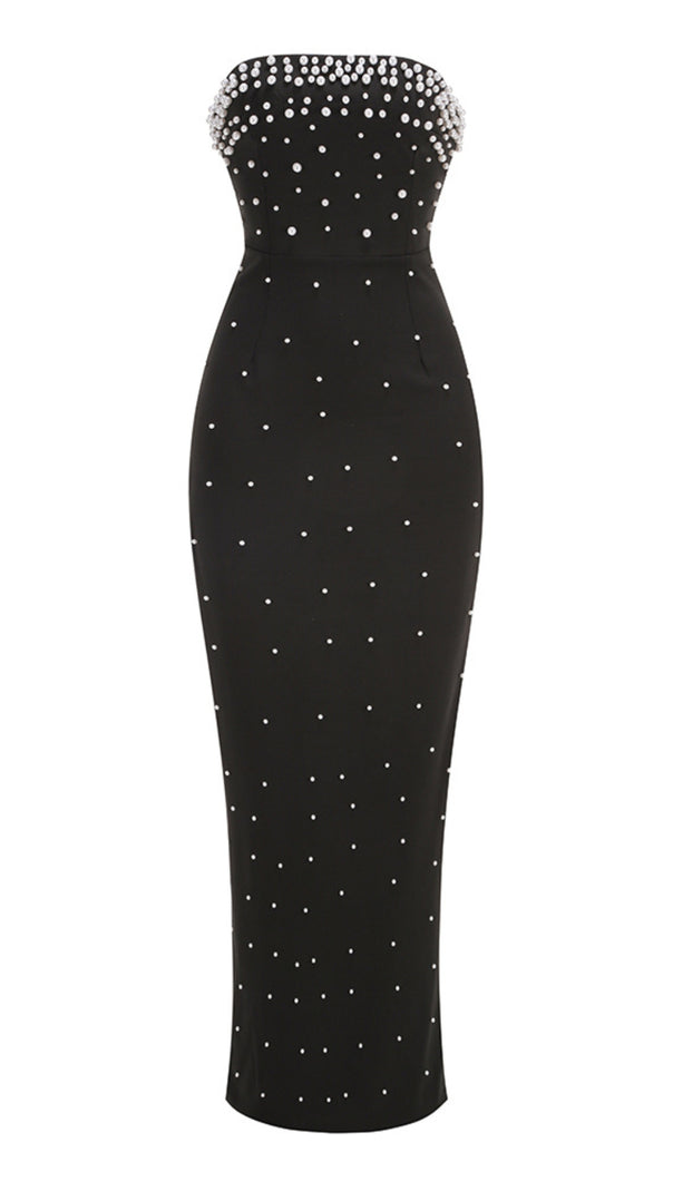 AIIZIE STRAPLESS PEARL MAXI DRESS BLACK - product image