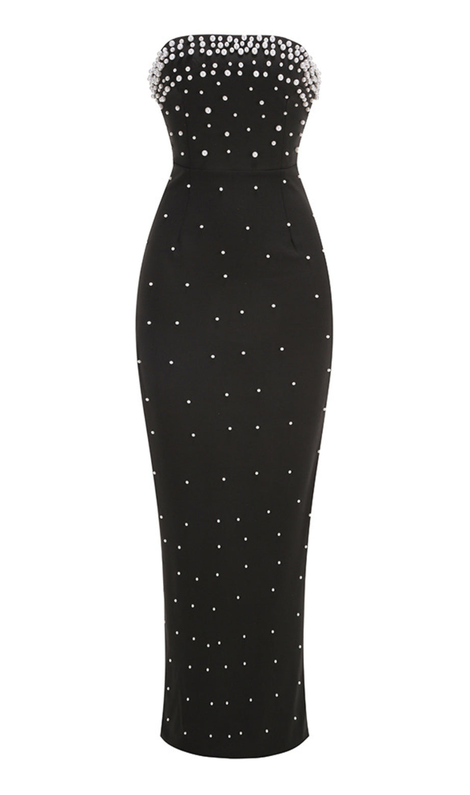 Strapless Pearl Maxi Dress Black