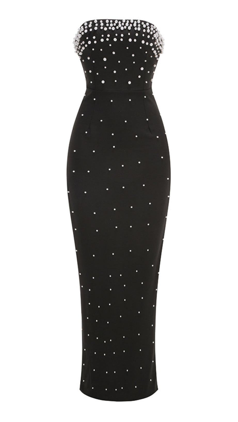 STRAPLESS PEARL MAXI DRESS BLACK