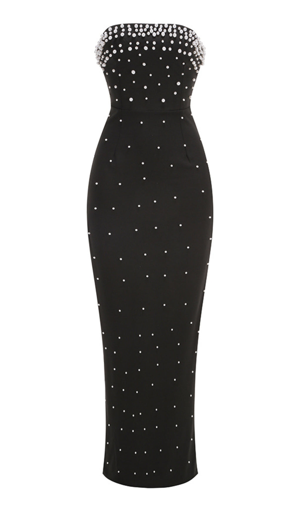 STRAPLESS PEARL MAXI DRESS BLACK