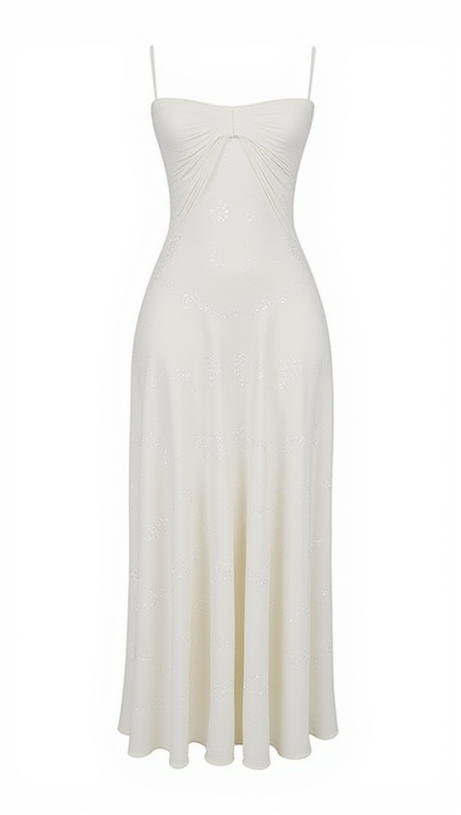 Sling-Maxikleid mit 3D-Blumenmuster in Weiß 