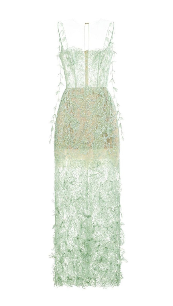 AIIZIE MINT BEADED LACE PENCIL MIDI DRESS - product image