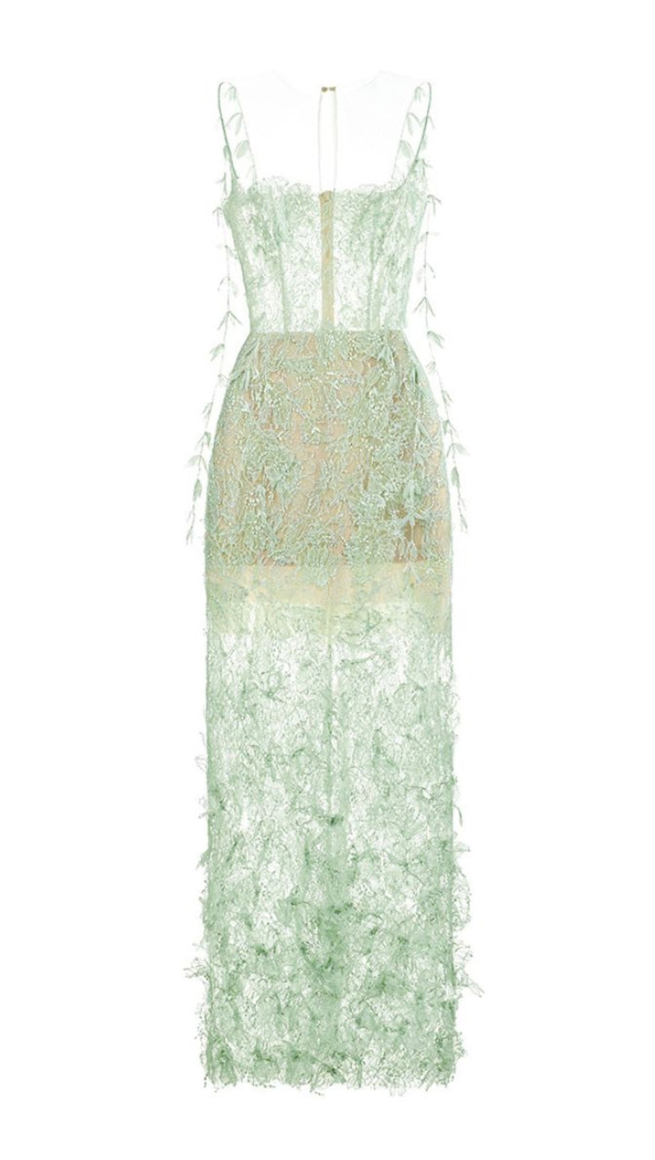 MINT BEADED LACE PENCIL MIDI DRESS