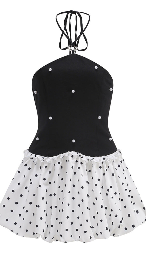 AIIZIE BLACK AND WHITE BEADED MINI DRESS - product image