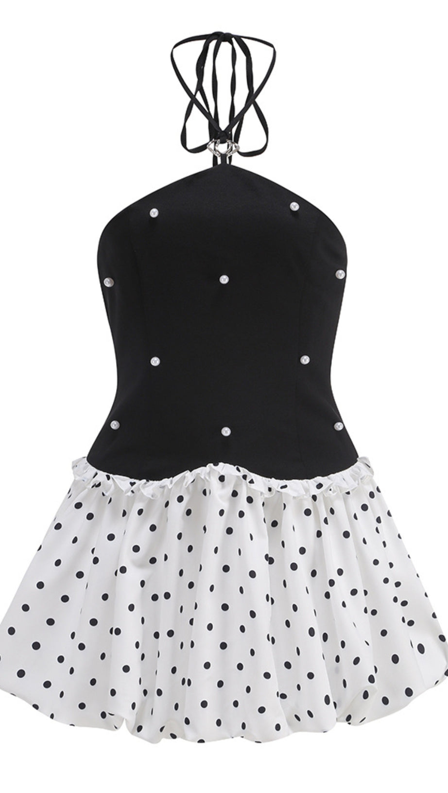 BLACK AND WHITE BEADED MINI DRESS
